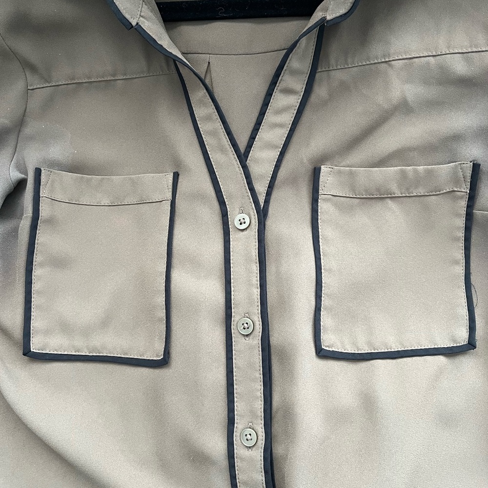 Express Portofino blouse- olive with black trim